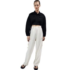 NEW Zara Relax Fit White Cargo Pants Size XS